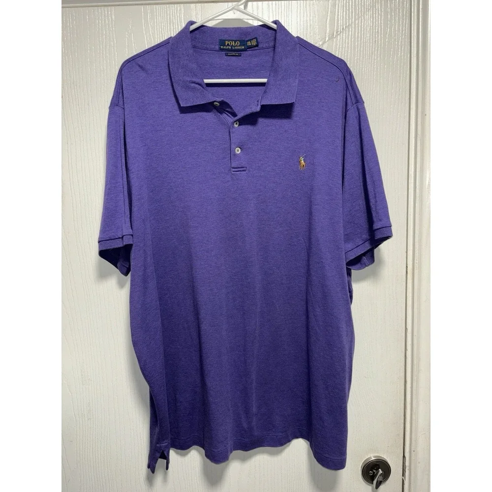 Polo Ralph Lauren Classic Fit Polo Shirt Men XXL Pima Purple Heather Flesh Pony‎